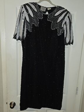 Stenay Black Midi Dress with White Sequin Shoulder Detail